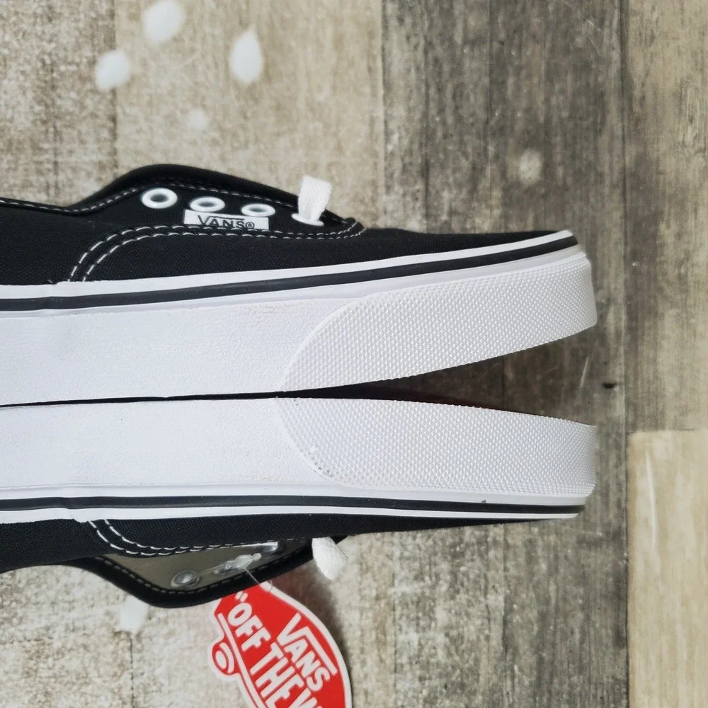 Vans Authentic Kids Shoes Sz 2 Skate Athletic Black White Canvas Lace Up Sneaker